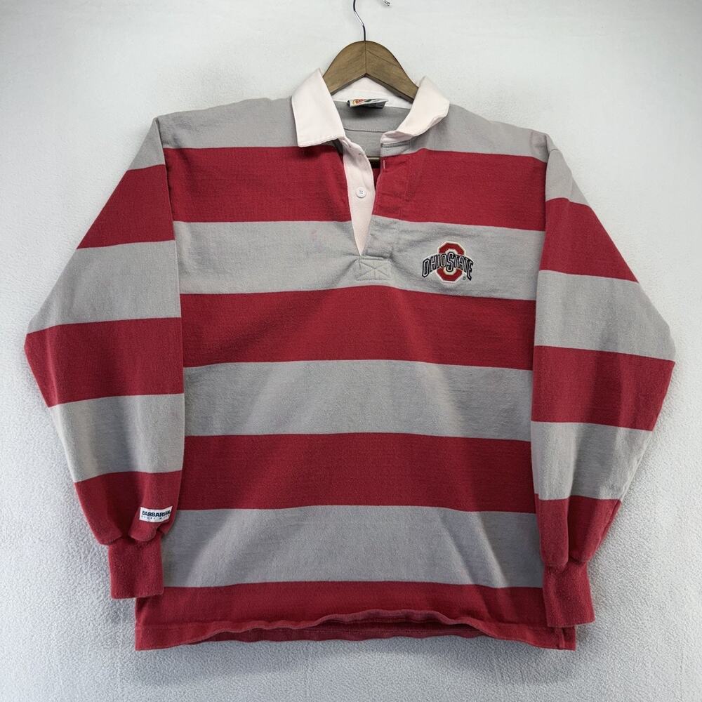 Vintage Ohio State University Rugby Shirt Mens XL Gray Red Embroidered Barbarian